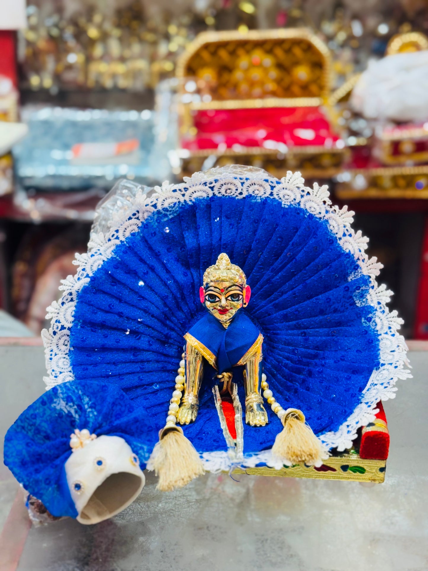 Blue fancy net poshak with pagdi dupata