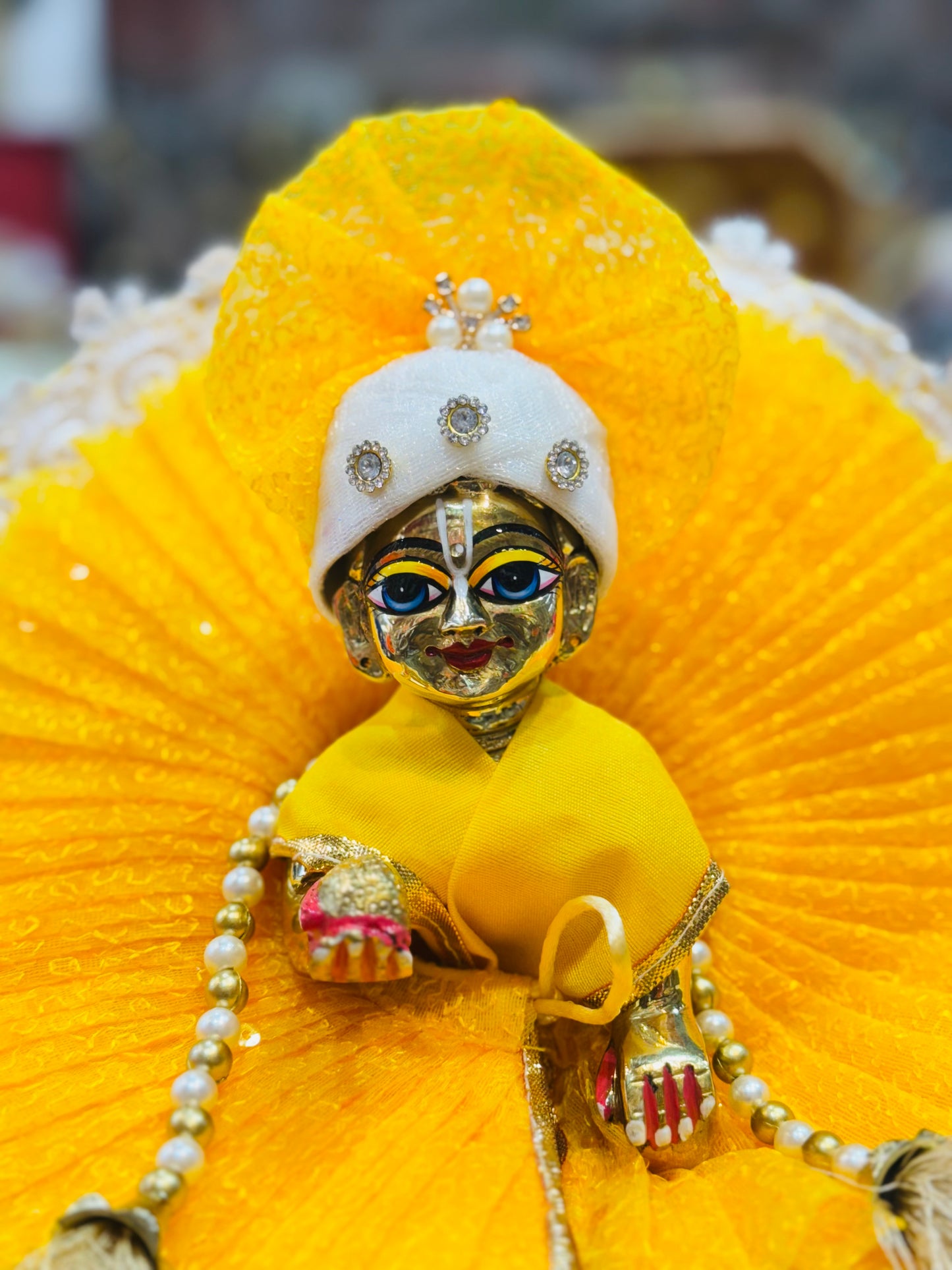 Yellow fancy net Poshak with pagdi dupata