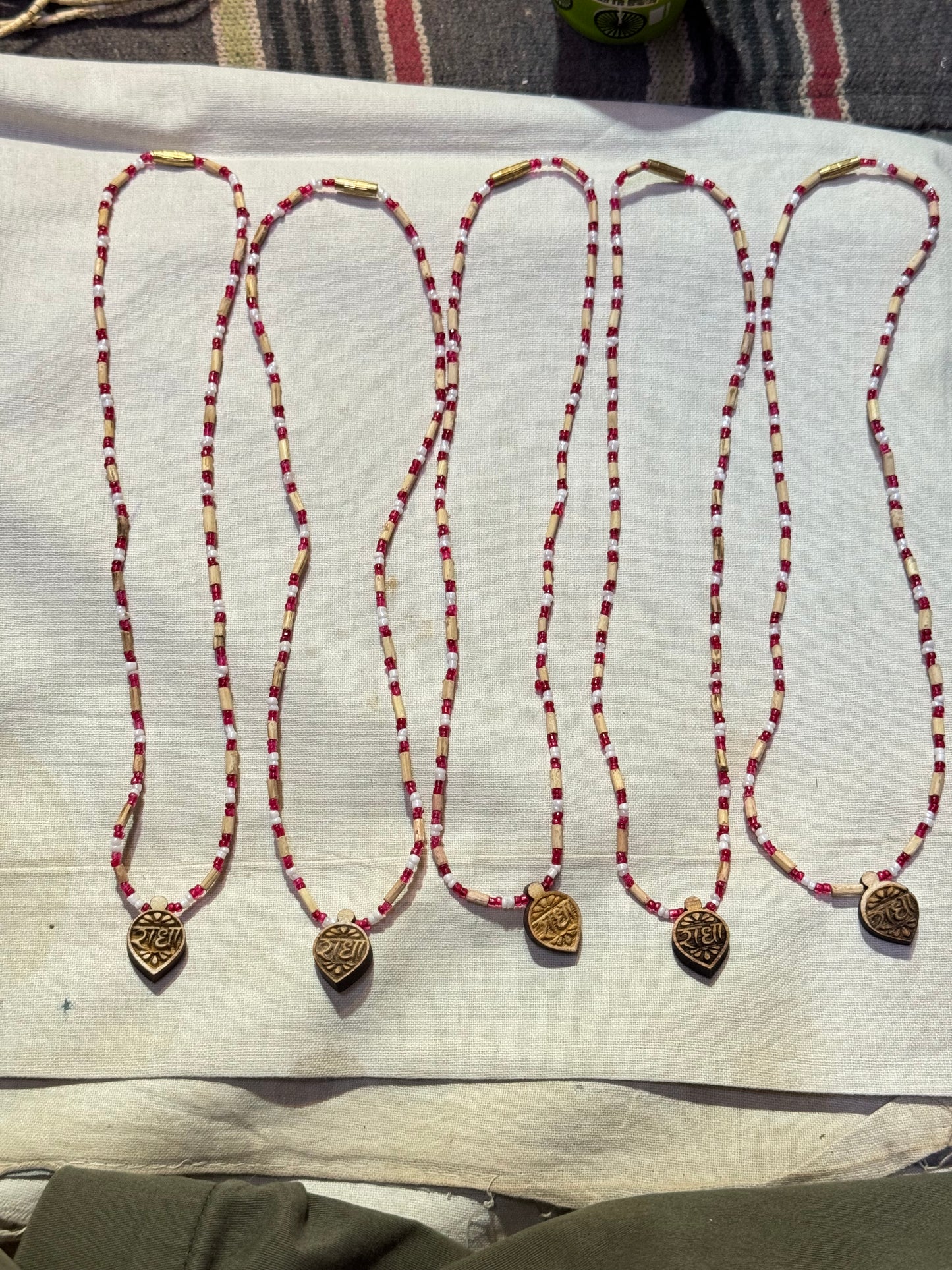 tulsi mala red moti with radha name
