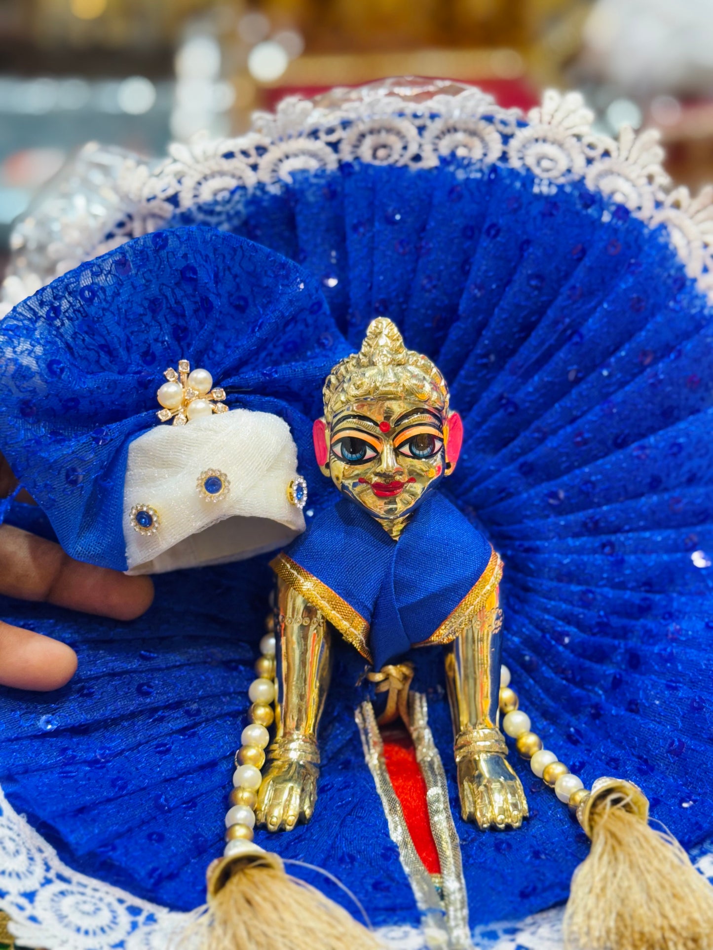 Blue fancy net poshak with pagdi dupata