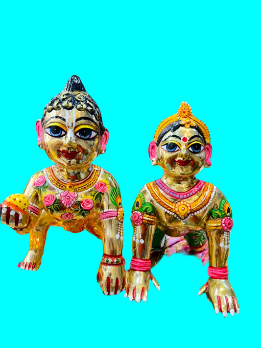 12no laddugopalji or Balradharani ki jodi in pure pital full brass in full body makeup shringar of both vigreh