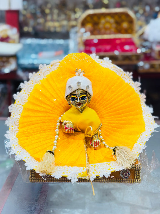 Yellow fancy net Poshak with pagdi dupata