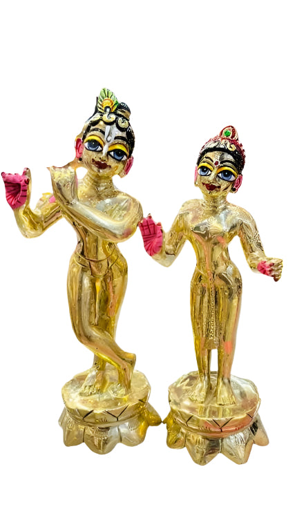 8inch size ashtdhatu ke solid pital ke radharakrishna ji ki jugal jodi with kamal base chowki
