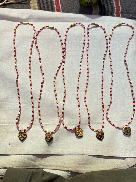 tulsi mala red moti with radha name
